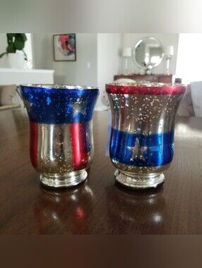 Mercury Glass Votive Set, Patriotic Stars & Stripes